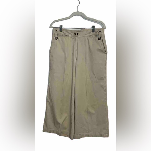 Willi Smith Gaucho Capri Pants Women's Size 10 Khakis Tan Wide Leg Pockets Y2K - Picture 1 of 9